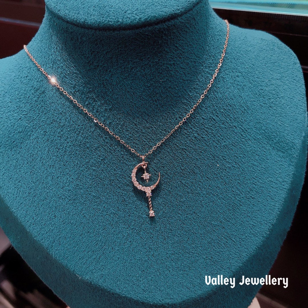 18k gold diamond π fairy stick necklace