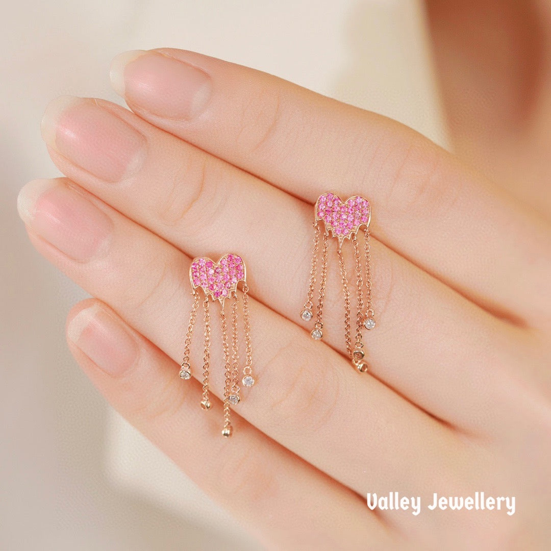 18k diamond with pink sapphire love earrings