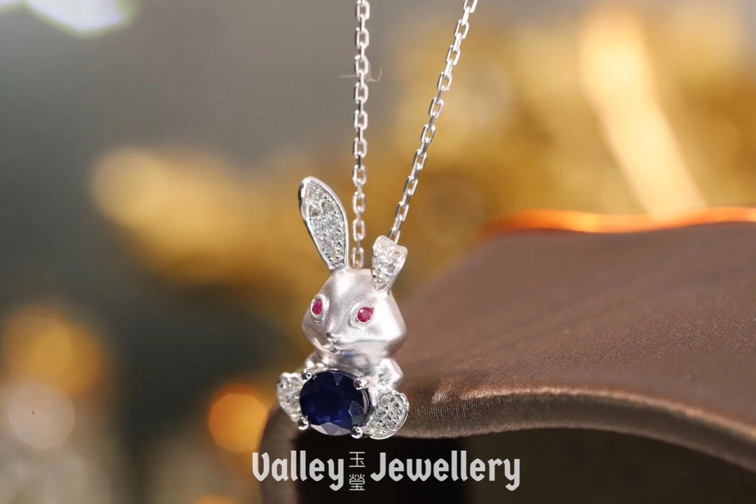 18K Blue Sapphire Rabbit Necklace