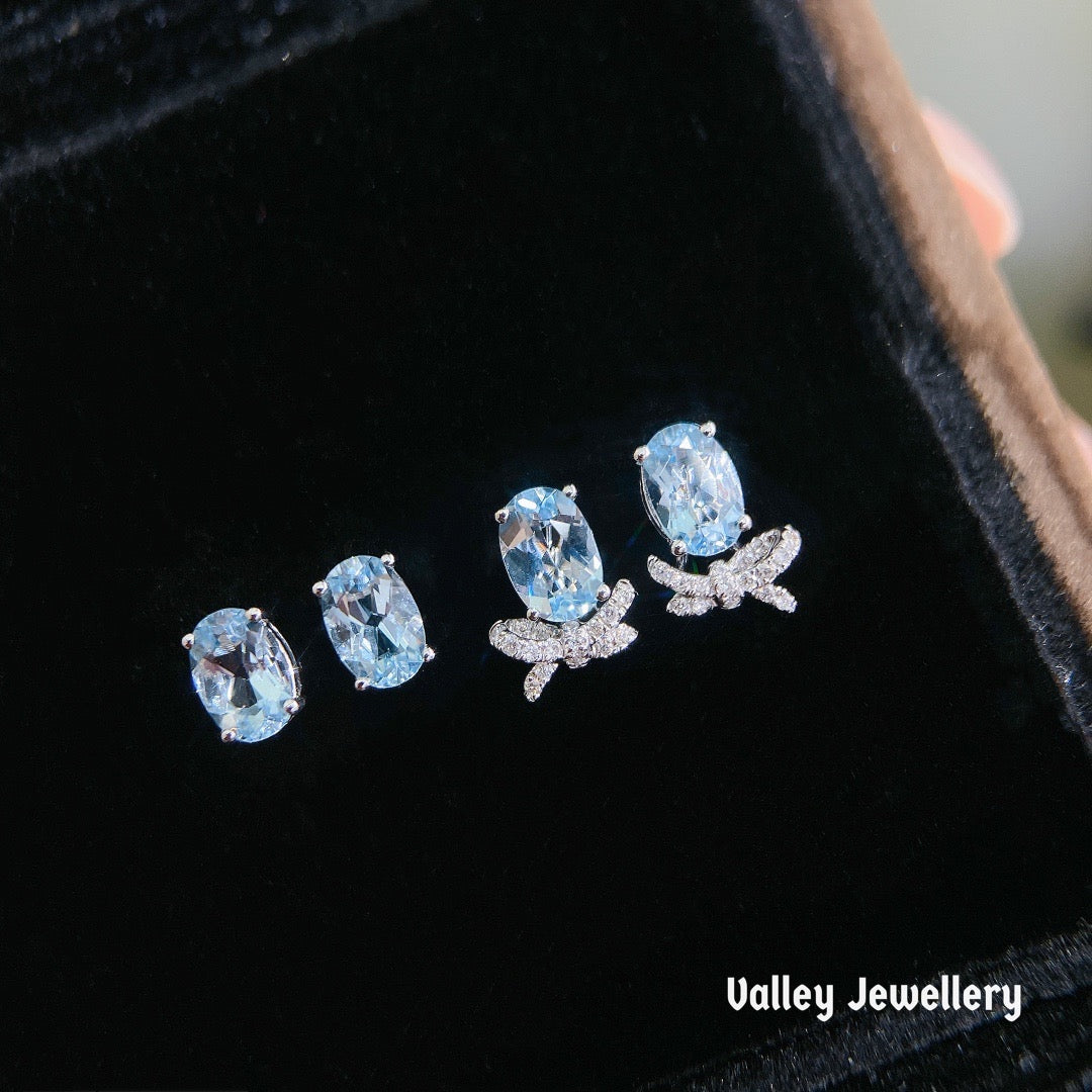 18k gold natural aquamarine diamonds earrings