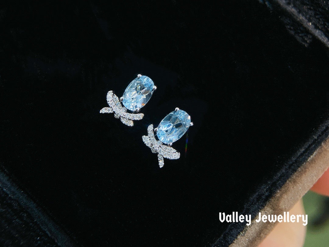 18k gold natural aquamarine diamonds earrings