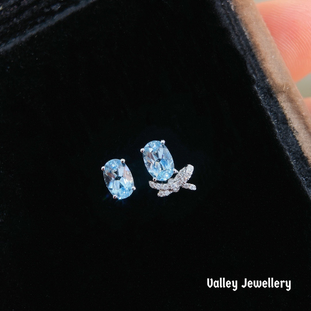 18k gold natural aquamarine diamonds earrings