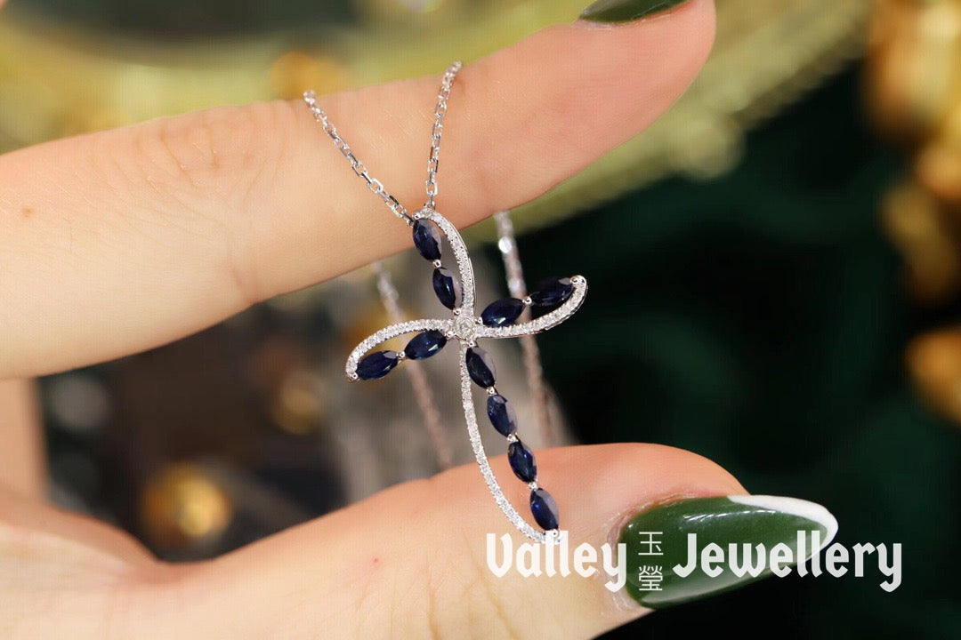 18K Sapphire Cross Necklace