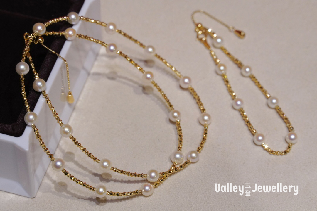 18K Akoya Pearl Bracelet and Necklace