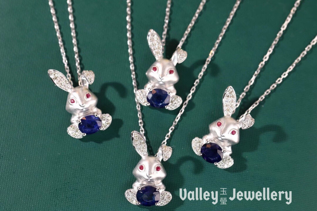 18K  Blue Sapphire Rabbit Necklace