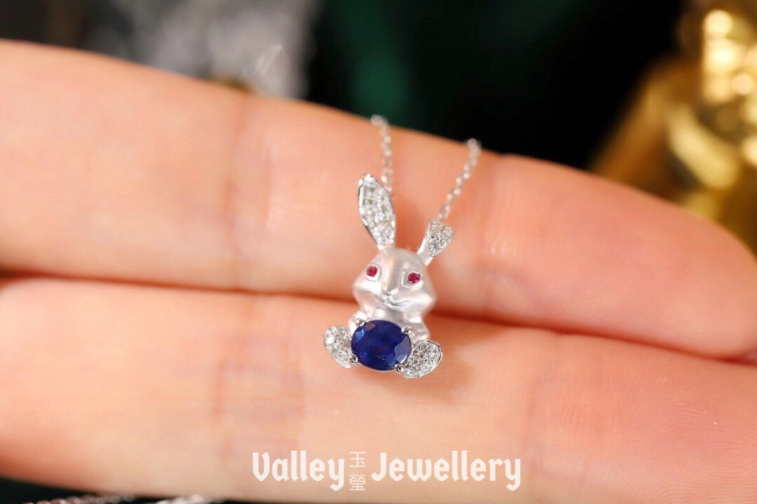 18K  Blue Sapphire Rabbit Necklace