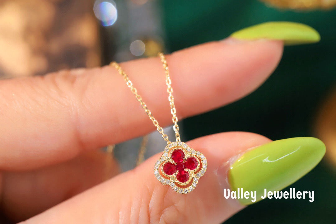 18K Ruby Four-leaf clover🍀 Necklace