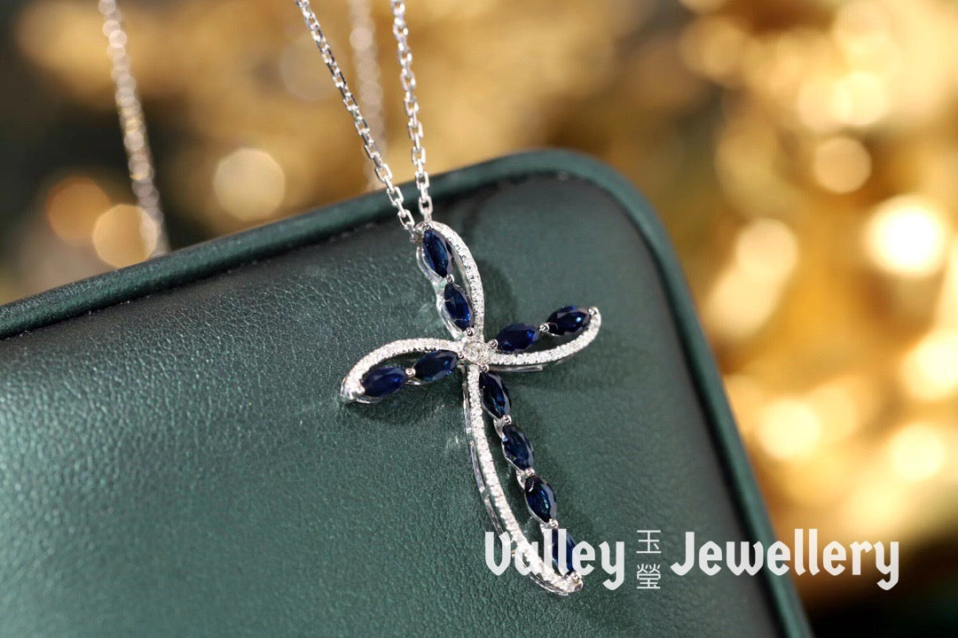 18K Sapphire Cross Necklace