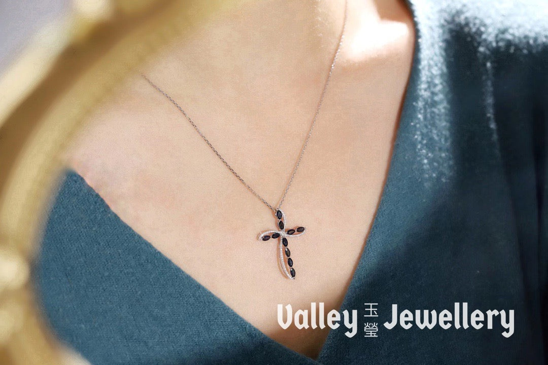 18K Sapphire Cross Necklace