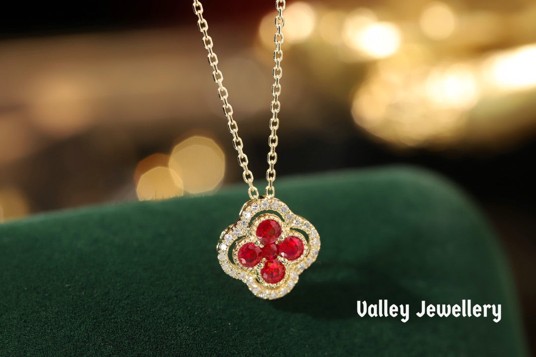 18K Ruby Four-leaf clover🍀 Necklace