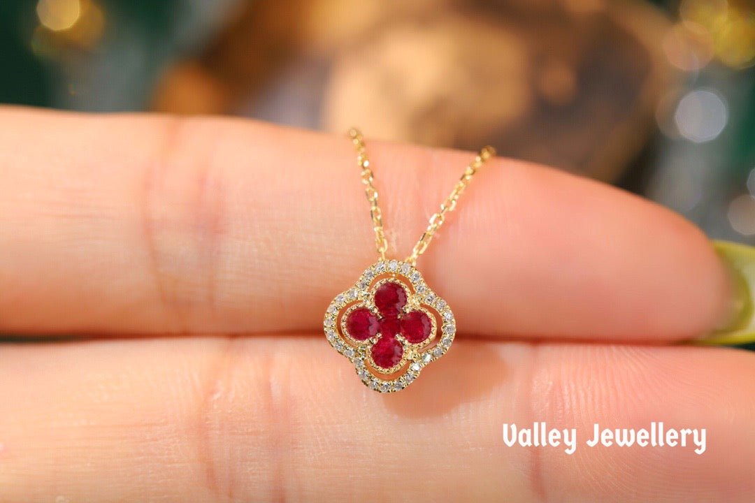 18K Ruby Four-leaf clover🍀 Necklace