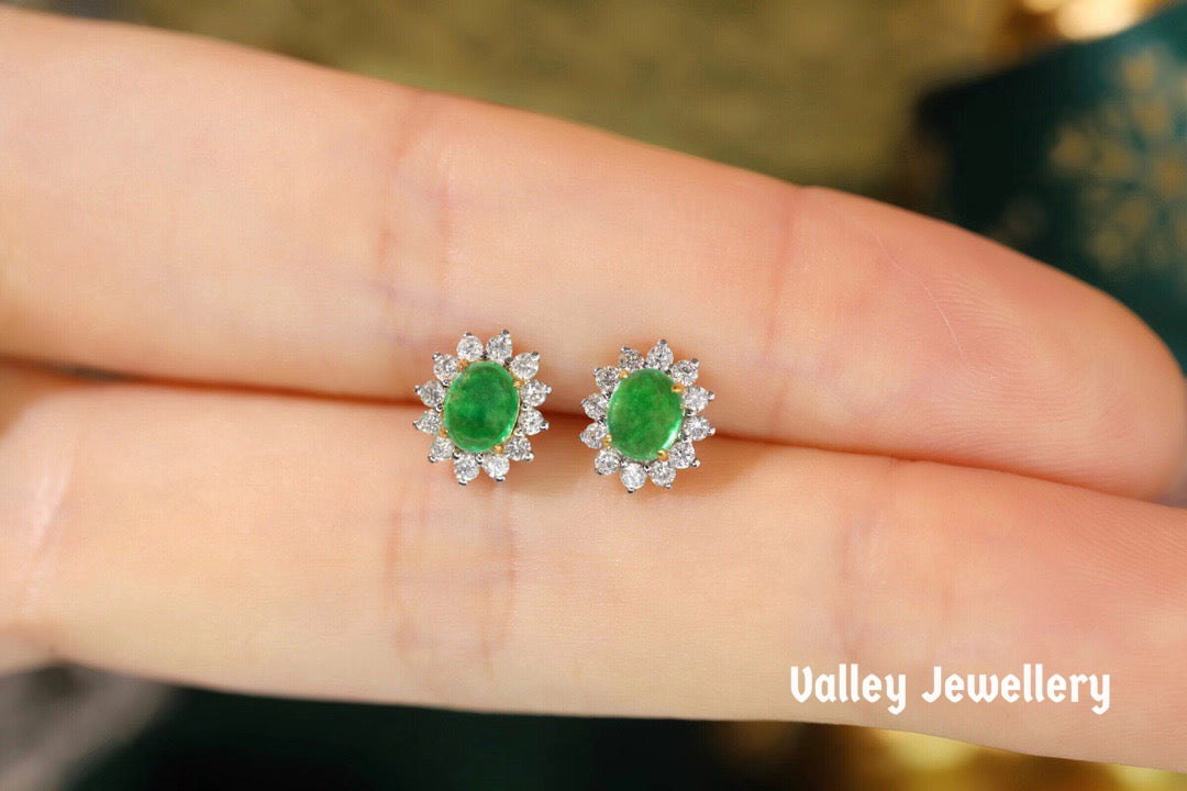 18K sunflower emerald stud earrings