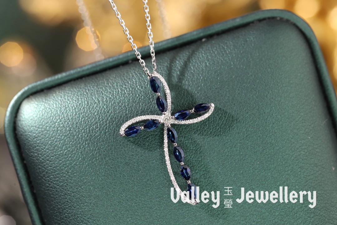 18K Sapphire Cross Necklace