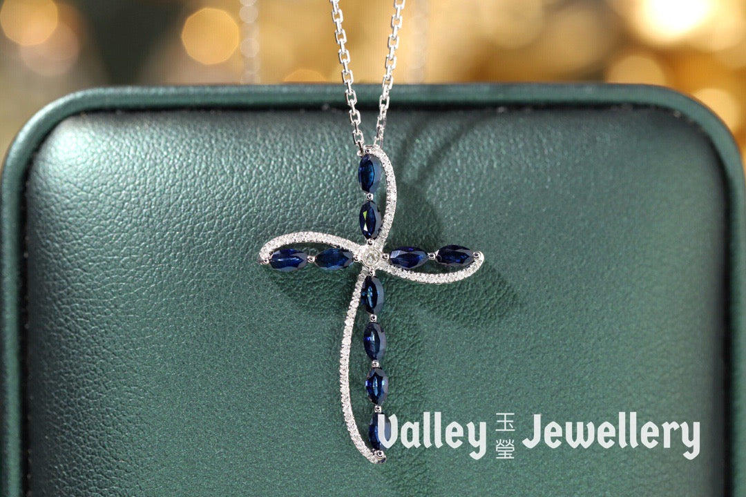 18K Sapphire Cross Necklace