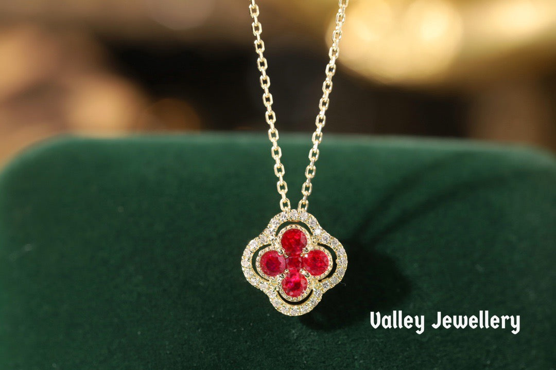 18K Ruby Four-leaf clover🍀 Necklace