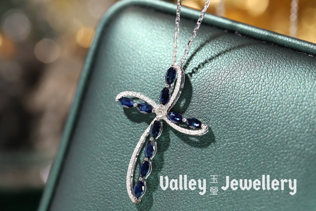 18K Sapphire Cross Necklace