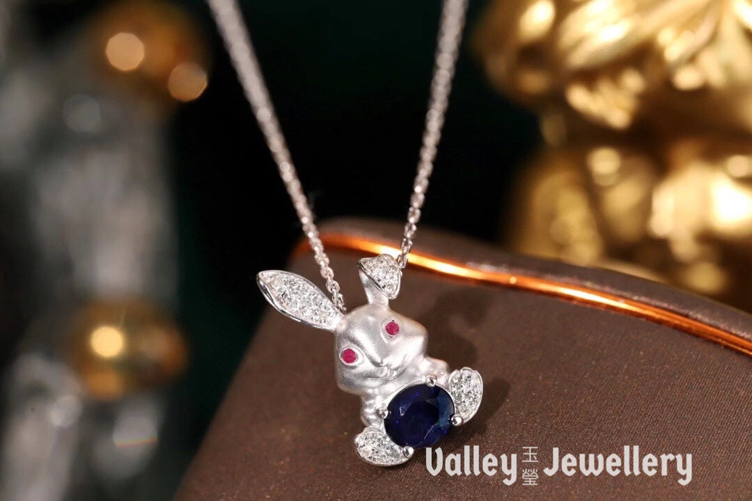 18K  Blue Sapphire Rabbit Necklace