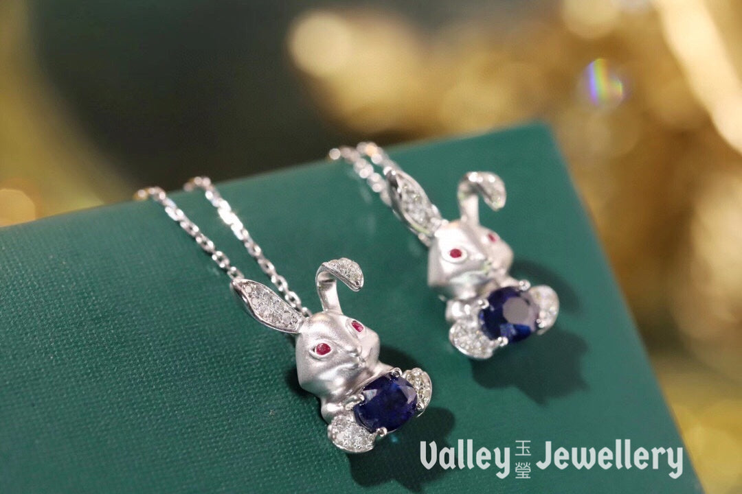 18K  Blue Sapphire Rabbit Necklace