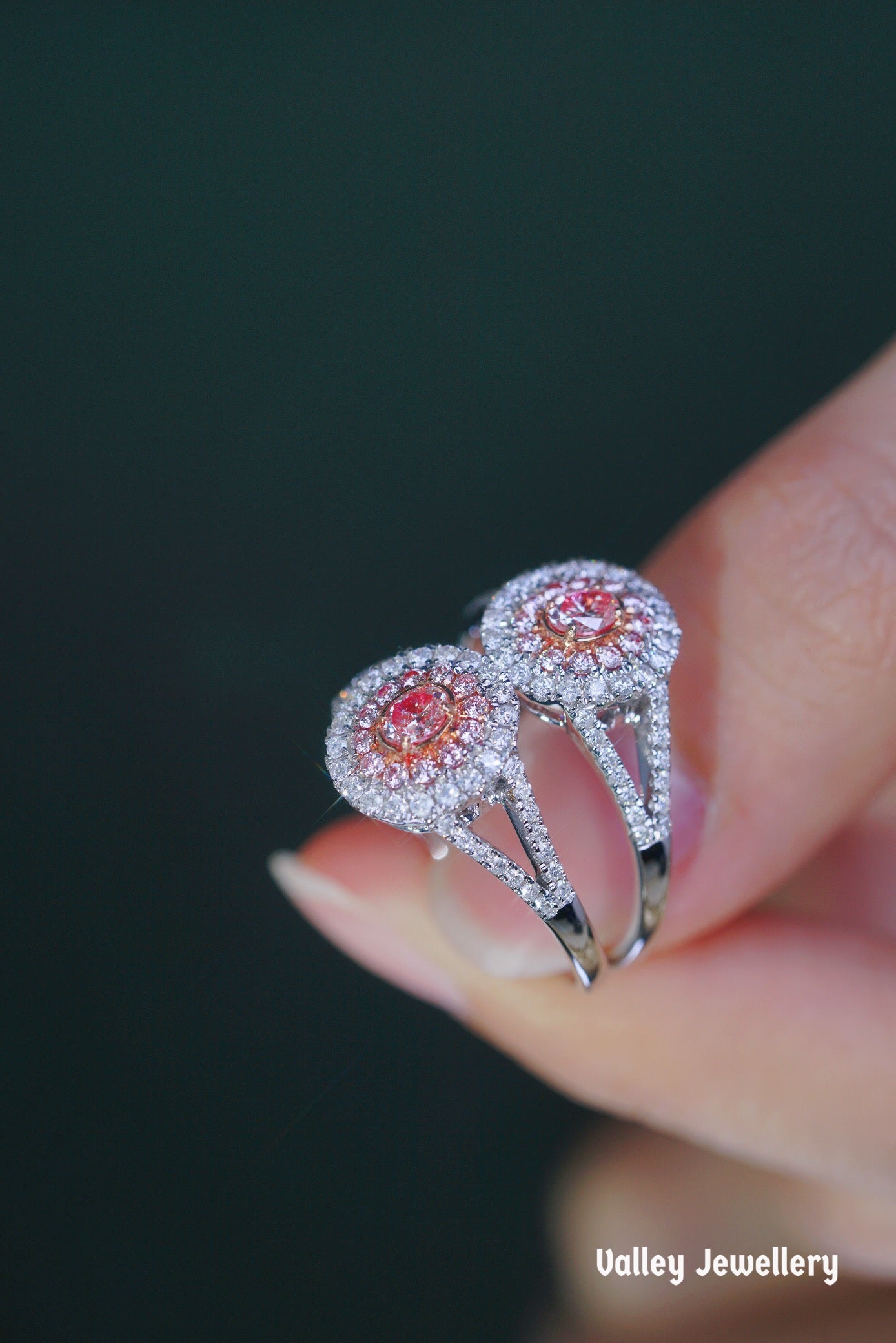 18k oval pink diamond ring