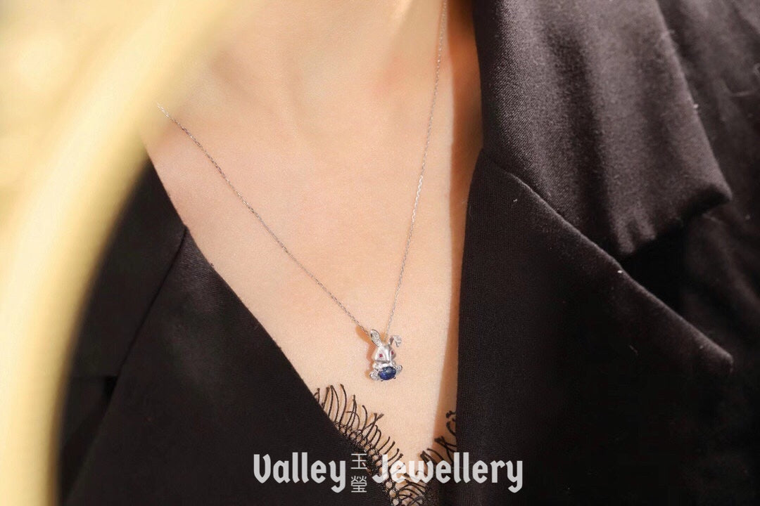 18K  Blue Sapphire Rabbit Necklace