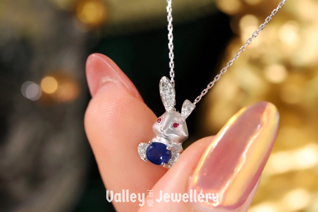 18K  Blue Sapphire Rabbit Necklace