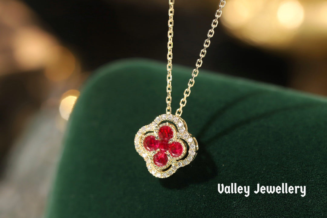 18K Ruby Four-leaf clover🍀 Necklace