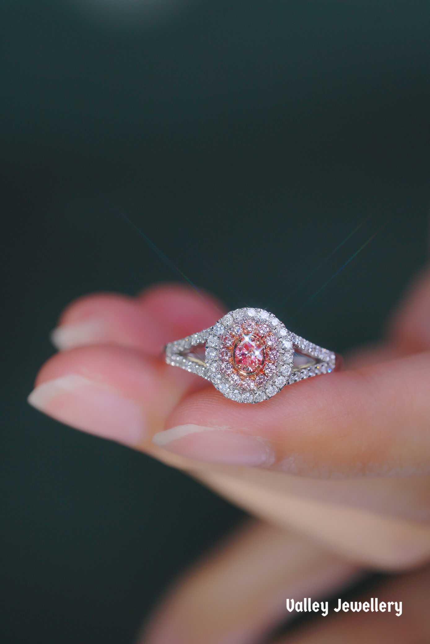 18k oval pink diamond ring