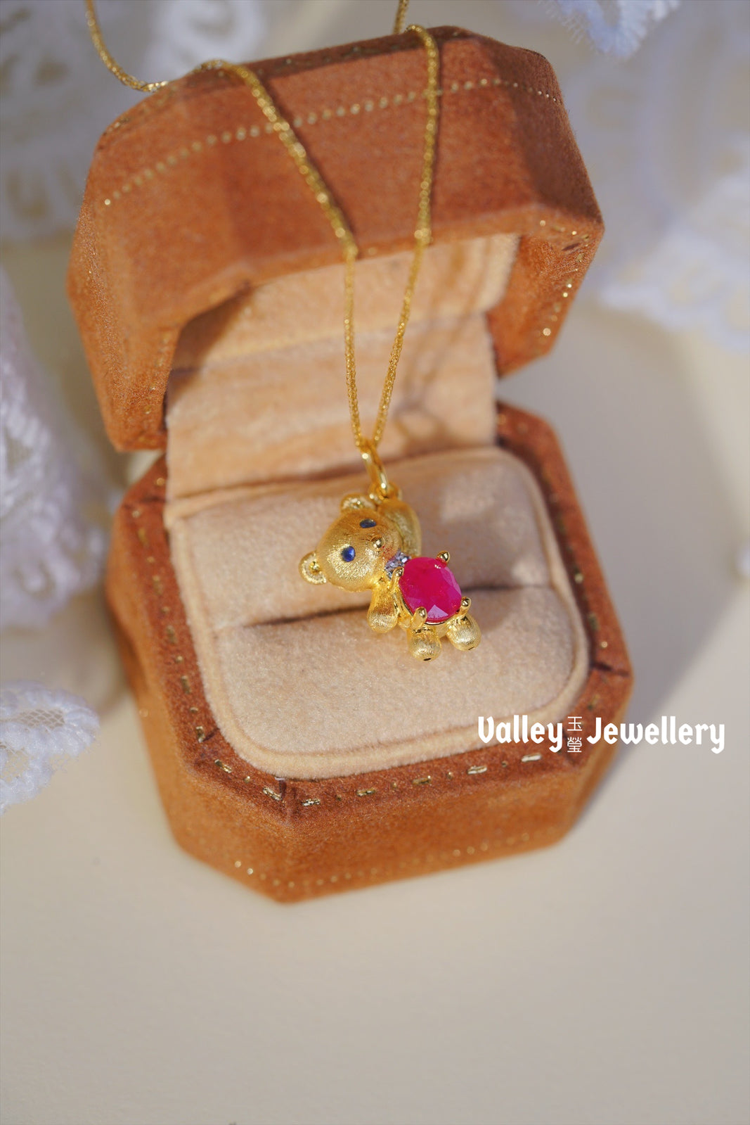 18K Gold Ruby & Bear Pendant